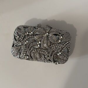 Silver Crystal Floral Clutch